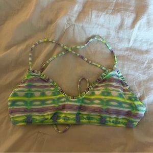 EUC VS PINK Pastel Neon Southwestern Ruffled String Bikini Top size Small